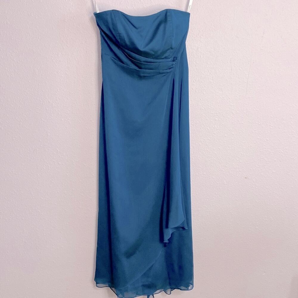 David’s Bridal Women Teal Bride’s Maid Strapless Tube Style Dress Size 6